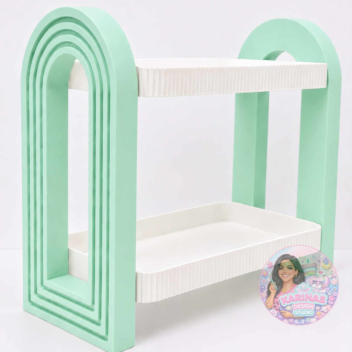 Modern Two-Tier Display Shelf with Arch Stand