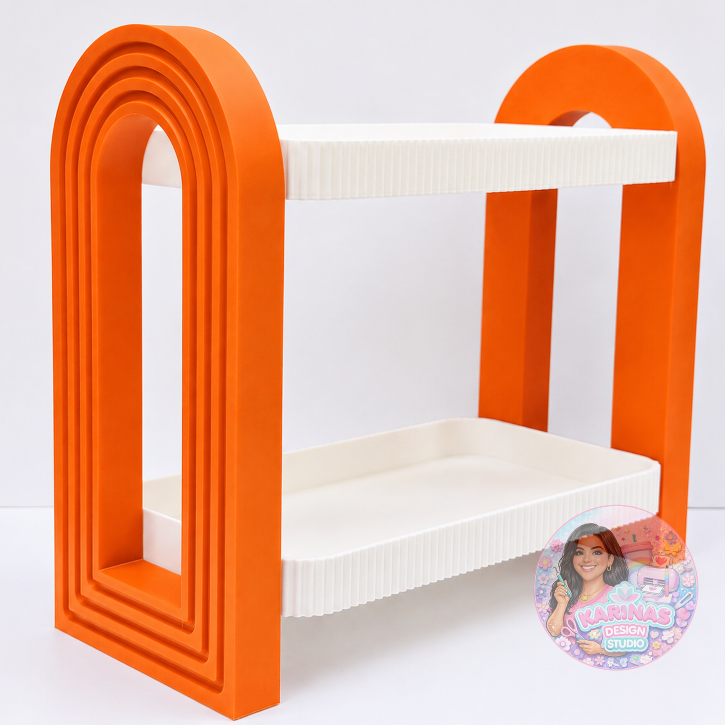 Modern Two-Tier Display Shelf with Arch Stand