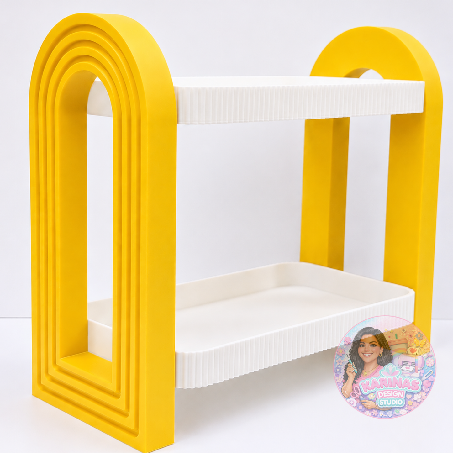 Modern Two-Tier Display Shelf with Arch Stand