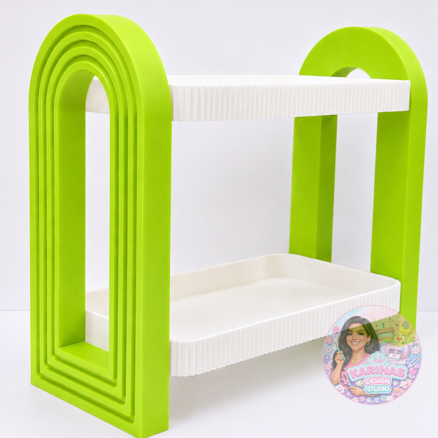 Modern Two-Tier Display Shelf with Arch Stand