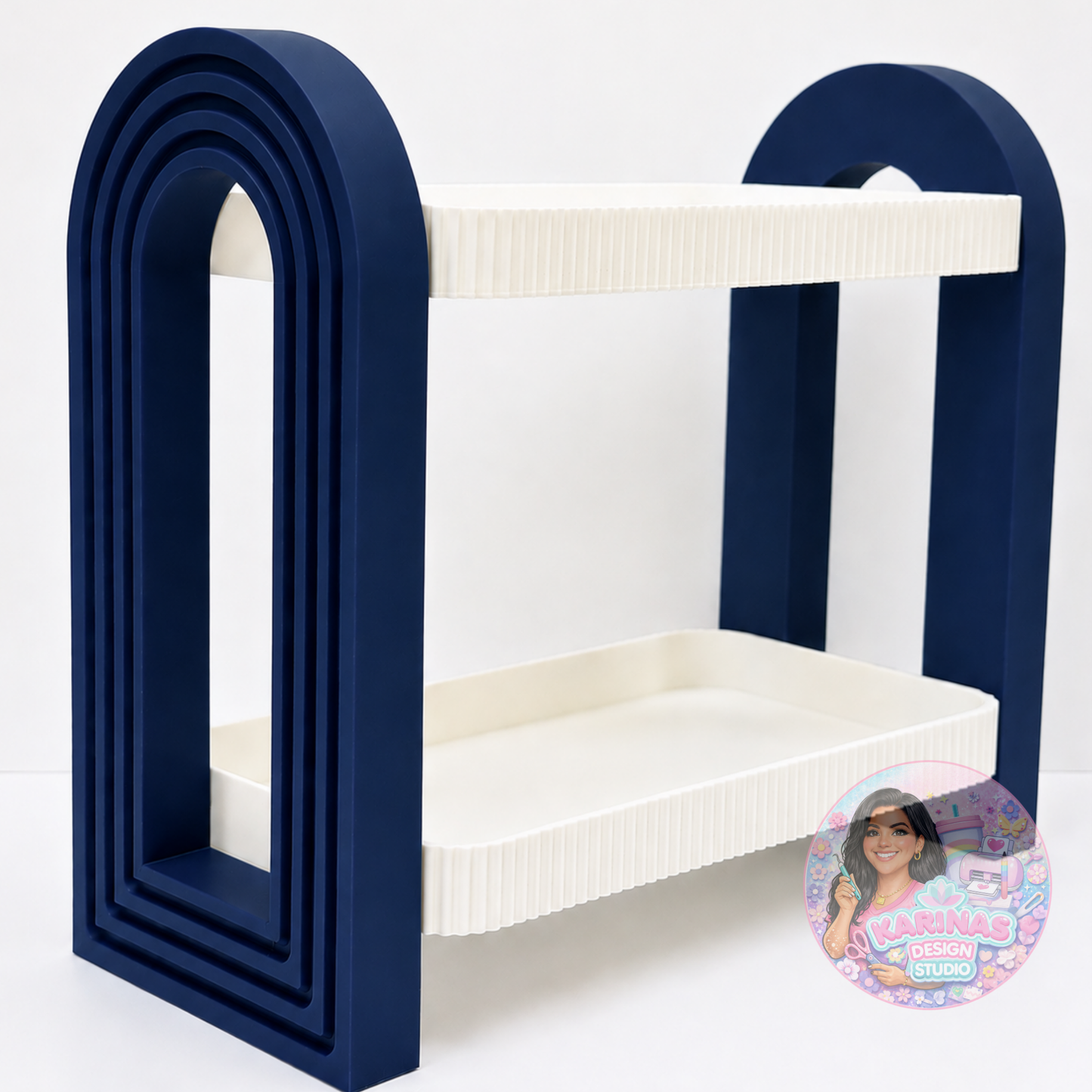 Modern Two-Tier Display Shelf with Arch Stand