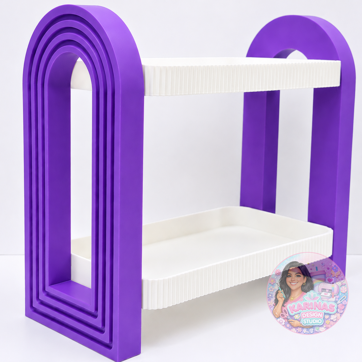 Modern Two-Tier Display Shelf with Arch Stand