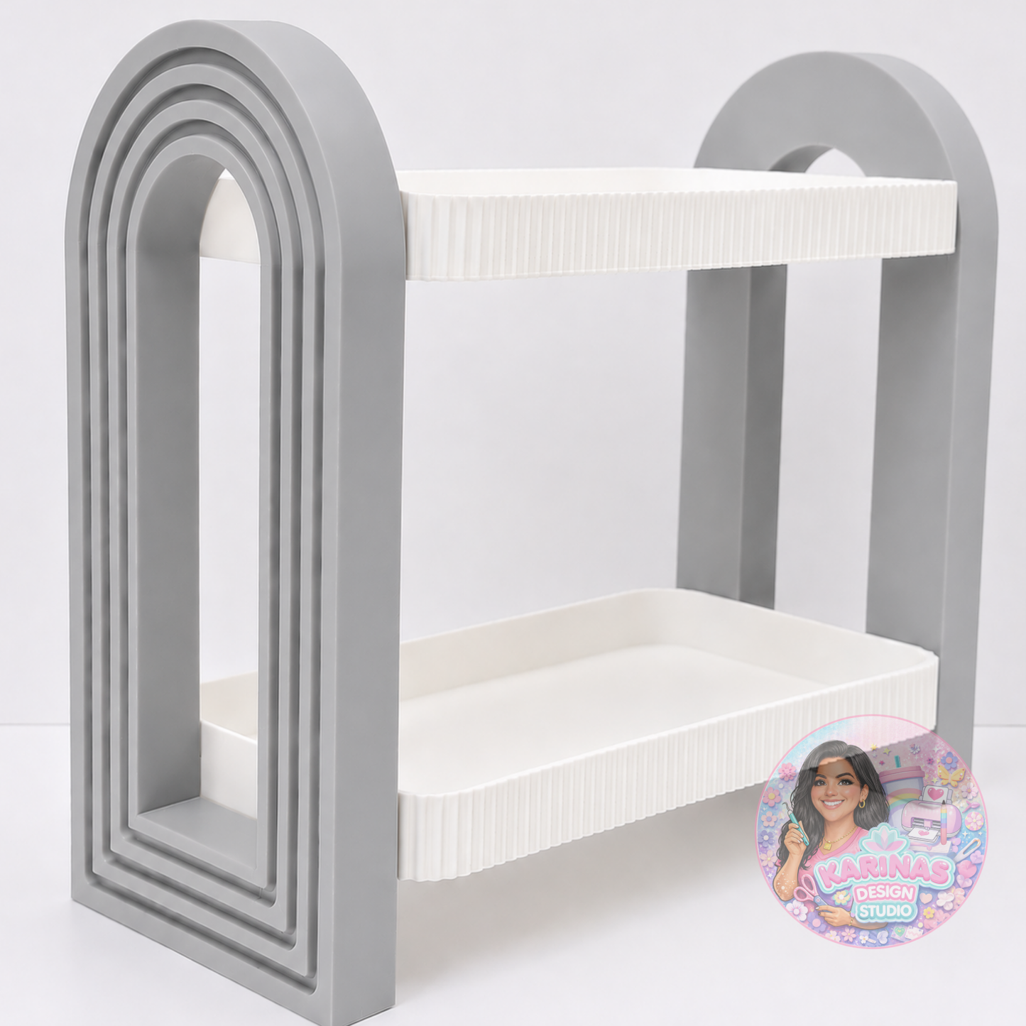 Modern Two-Tier Display Shelf with Arch Stand